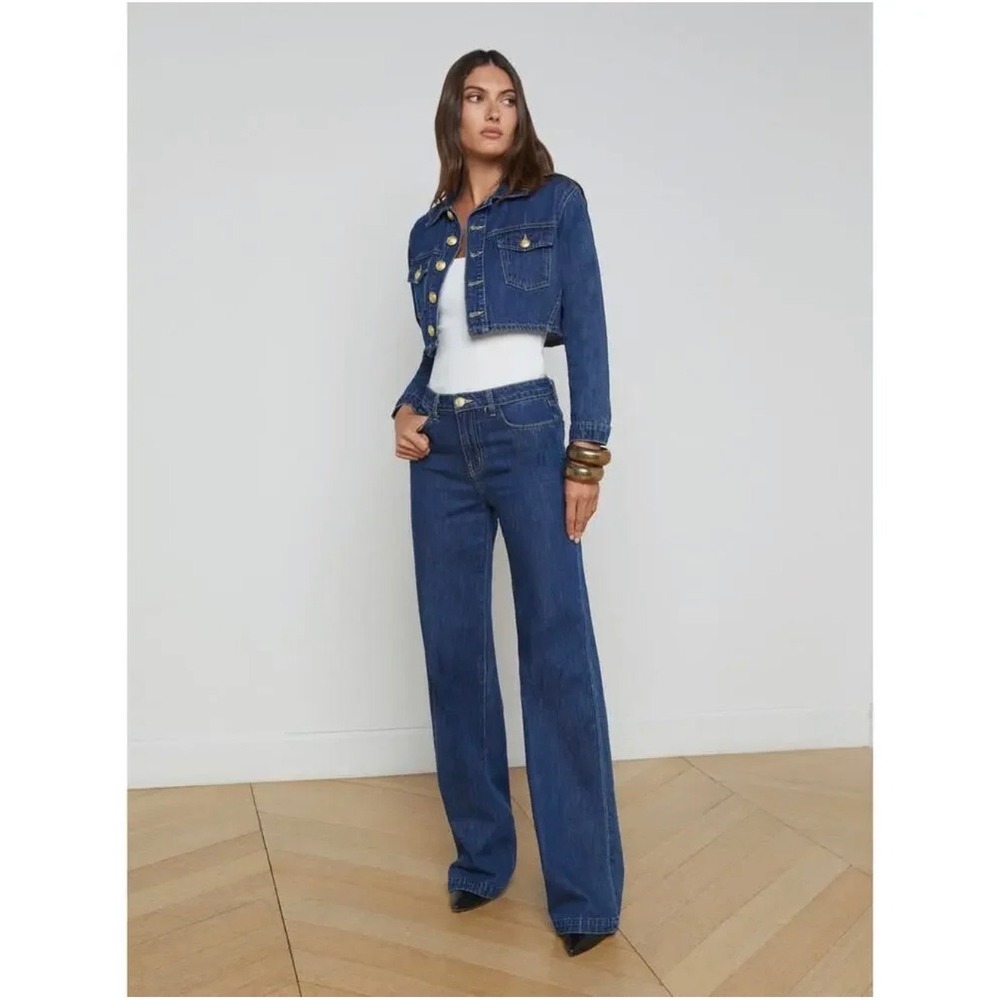 L'AGENCE Clayton High Rise Wide Leg Jeans & Genevie Cropped Jacket Set NWOT